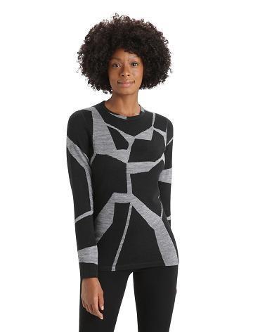 Icebreaker Merino 250 Vertex Long Sleeve Crewe Thermal Top Fractured Landscapes Női Egy darab és készlet Fekete | HU 1790LISH